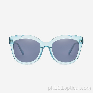 Óculos de sol feminino de acetato de corte chanfrado Cat Eye